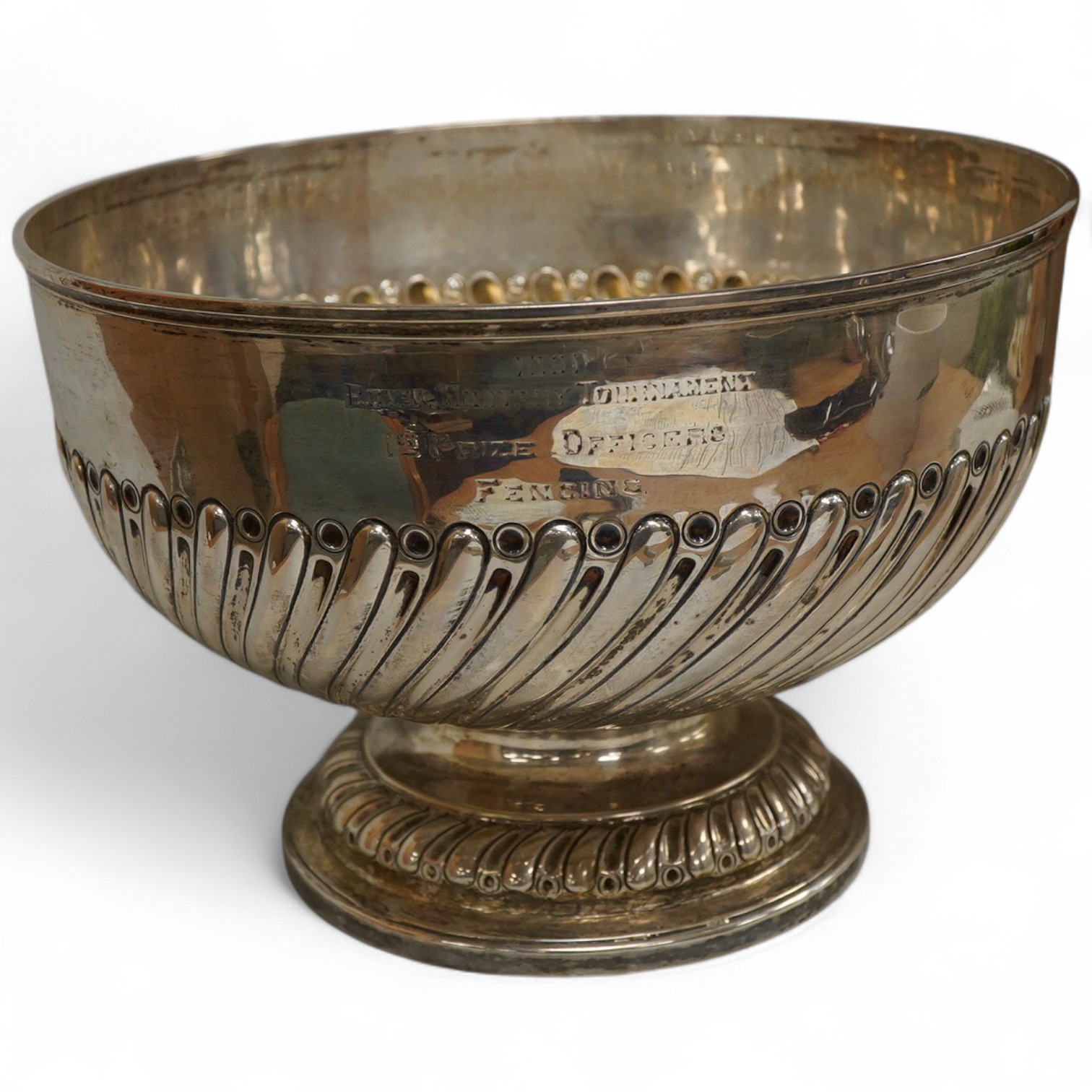 A late Victorian silver presentation rose bowl, height 16.4cm., weight approx. 23.84ozt